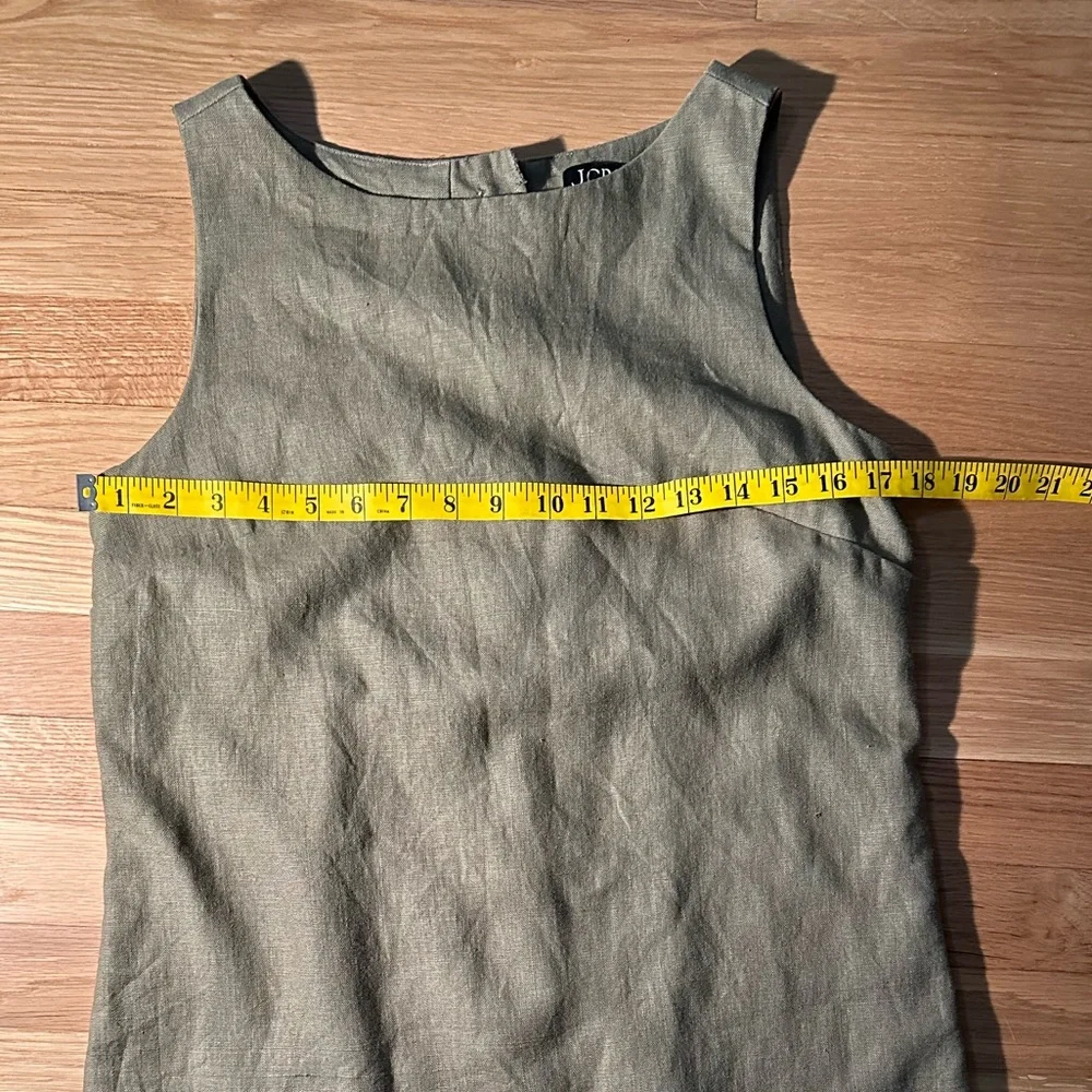Feminine Minimalist Linen Scalloped Button-Back Neutral Tan Khaki Shift Dress~XS